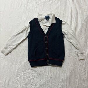 Ralph Lauren Kids Collar Shirt Tea Collection Navy Button Sweater vest size 4/5